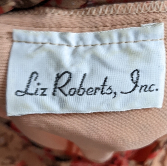 Vintage Liz Roberts peach floral tie neck dress 8 - Picture 7 of 8